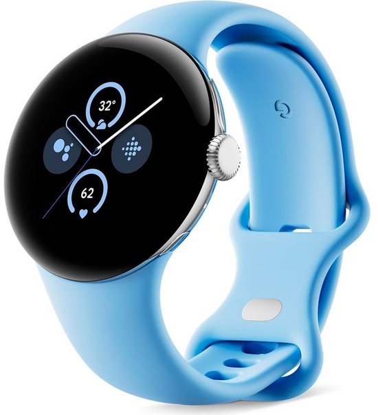 Google Pixel Watch 2 - Silbernes Gehäuse - Blaues Sportband - GPS - 5ATM - Fitbit-Funktionen - 24 Stunden Akku - AMOLED-Bildschirm