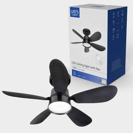 LED's Light – Schwarzer Deckenventilator mit Leuchte – Ø 53 cm – Einstellbare Lichtfarbe – 25 W, 1100 lm, 3000 K/6500 K – Deckenleuchten mit Ventilator und Leuchte