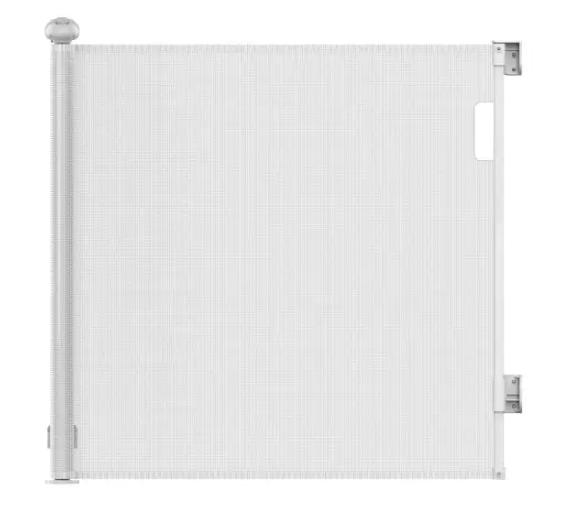 Vulpes Goods® - Aufrollbares Treppentor - 145 x 84 cm - Ausgestattet mit Push-En-Lock-Kindersicherung und Farbindikator und Einhandbedienung - Für Kinder und Haustiere - Weißer Kunststoff und Mesh