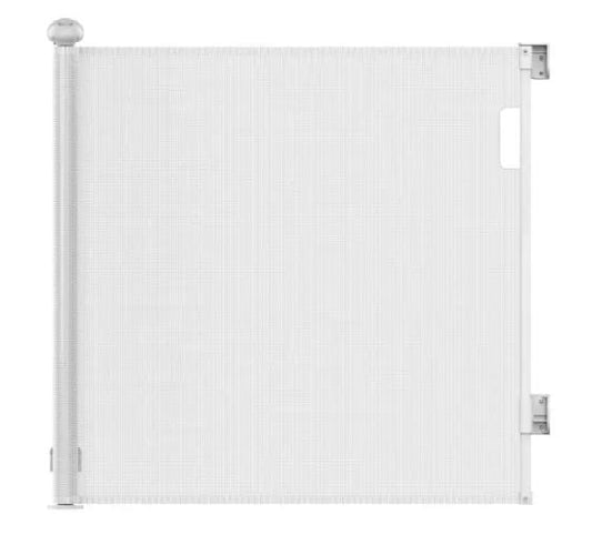 Vulpes Goods® - Aufrollbares Treppentor - 145 x 84 cm - Ausgestattet mit Push-En-Lock-Kindersicherung und Farbindikator und Einhandbedienung - Für Kinder und Haustiere - Weißer Kunststoff und Mesh
