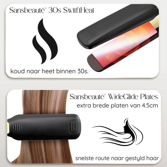 Sansbeauté® Professionelles Glätteisen - 2 in 1 - Lockenstab - Glätteisen - Haarglätter - Schnelles Aufwärmen - 80℃ bis 230℃ - Glätten & Locken - ION-Technologie