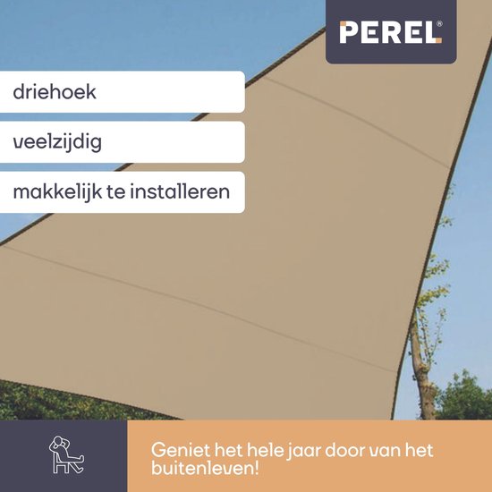Perel Schattentuch, wasserdurchlässig, luftdurchlässig, 5 x 5 x 5 m, 180 g/m², HDPE, Dreieck, champagner