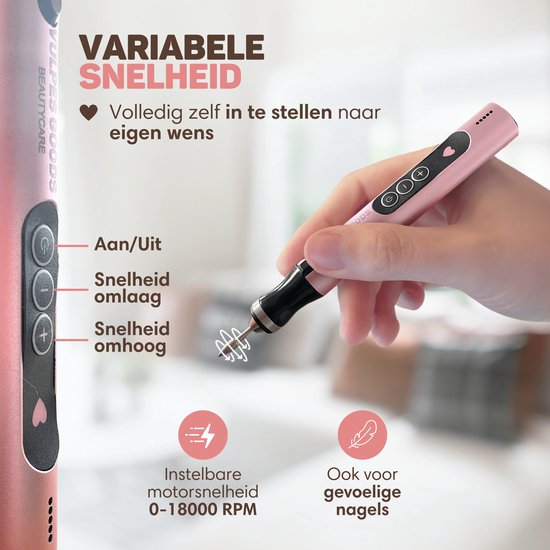Vulpes Goods® BeautyCare - Elektrische Nagelfeile - Schnurlos & wiederaufladbar - 11 Nagelschleiferbits und 96 Schleifrollen und Tragetasche - Maniküre und Pediküre Set - PRO Version