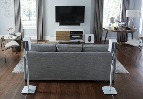 Sanus Lautsprecher Bodenständer für Sonos ONE / ONE SL / PLAY:1 / PLAY:3 - Höhenverstellbar - Weiß