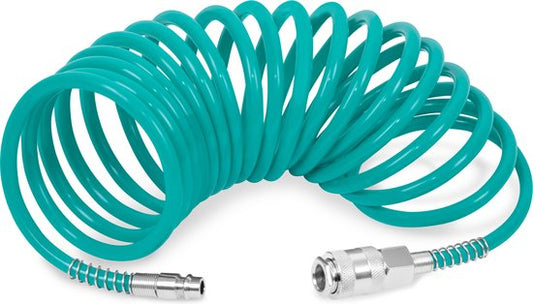 VONROC Spiralschlauch 5m - Luftschlauch für Kompressor - Universalkupplungen - DIN/EURO Ma-le - DIN/EURO/ORION Female - 10 bar