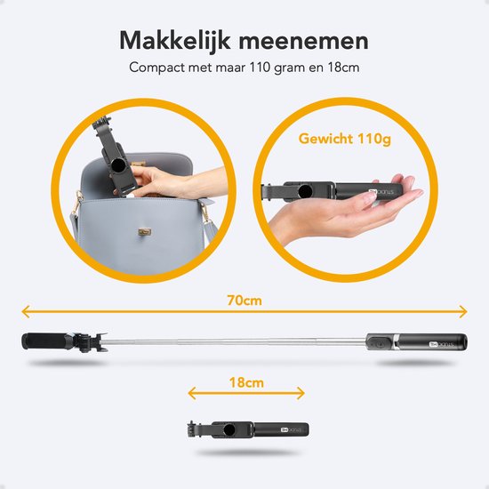 Studio ME Selfie Stick - Universal - Stativ - 100 cm - 360° Drehung - Mit Bluetooth-Fernbedienung