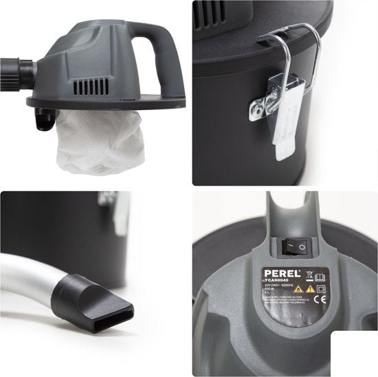 Perel Mini-Aschesauger, Kaminsauger, Aschesauger, Kaminsauger, Grillsauger, Trockensauger mit flexiblem Schlauch 0,3 m, HEPA-Filter, Saugfunktion, ohne Beutel, 600 W, 4 L