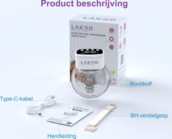 LAKOO Pro 1 Milchpumpe - Kabellos elektrisch - Handfrei - Milchpumpen