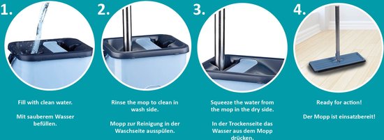 alpina Wischsystem mit Eimer - Mopp inkl. 2 Mikrofasertücher - für harte Böden - 360° drehbar