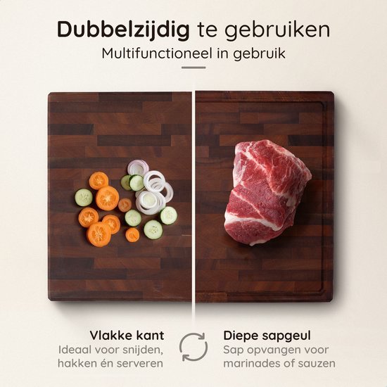 Deleca Nussbaum Kupferholz Schneidebrett - Doppelseitig mit Saftrinne / Griffe - Großes und dickes Schneidebrett - Für Küche, Langlebige Schneidebretter, Servierbrett, Käsebrett, Getränkebrett, Tapasbrett - Nussbaumholz - Ohne Kunststoff - 51x38x3,8 cm