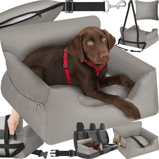 Tectake Hundeautositz Milow - Mit Sicherheitsleine - Fürs Auto - Hundekorb - Bequem und sicher - 55x50x29cm - Grau