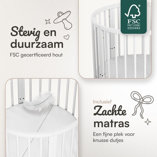 Flowsense Baby Box - Runder Laufstall - Mit Matratze - Höhenverstellbar - Räder - Weiß