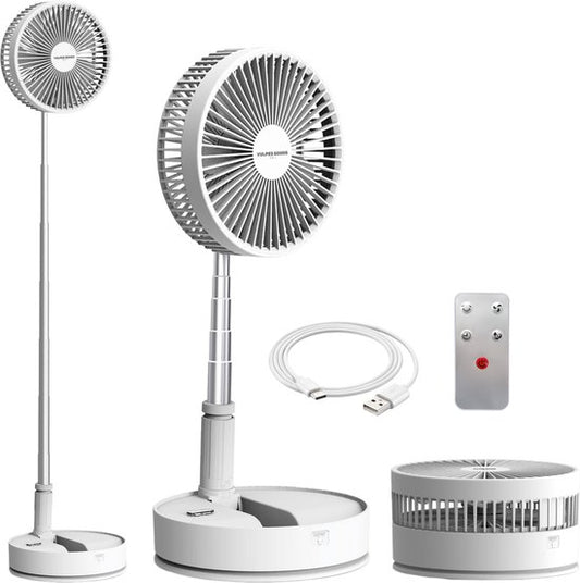 Vulpes Goods® Tech Wireless Tripod Fan - 4-in-1 wiederaufladbarer Ventilator - Leise & einstellbar - PRO Version - Weiß