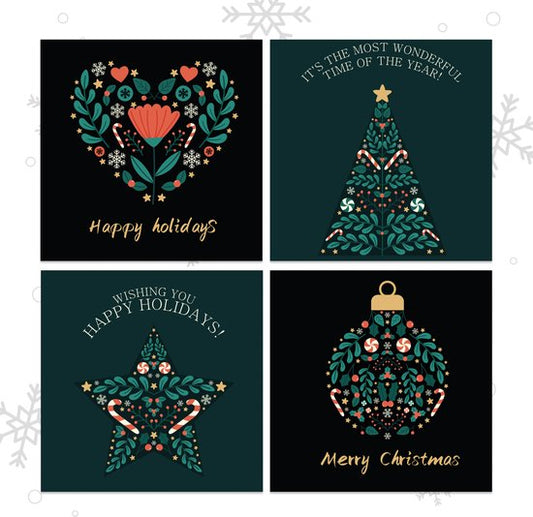Giftmas Weihnachtskarten - Grußkarten - 52 Stück - Mit Umschlägen und Aufklebern - 10x10cm