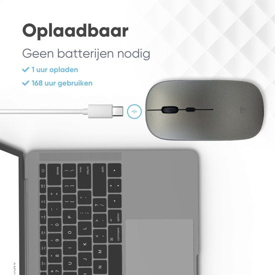 Trendfield Wireless Mouse - Wiederaufladbare Computermaus - Bluetooth - Ergonomische Maus mit Silent Click - Geeignet für alle Laptops - Space Grey