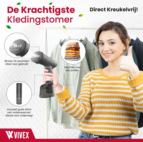 Vivex® Wäschedampfer - Handdampfer für Kleidung - Dampfer - kostenloser Aufsatz + Extra-Behälter
