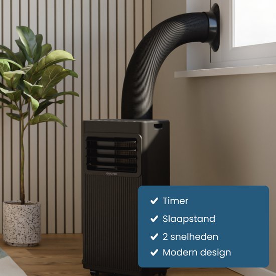 Auronic Mobile Air Conditioner - 7.000 BTU - 3-in-1 - Klimaanlage mit 2 Fensterdichtungssätzen - Ventilator - Luftentfeuchter - bis zu 20m² - Schwarz