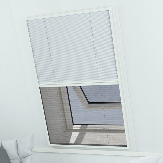 Livn Duoplisse Insektenschutz Plus 114 x 160 cm Weiß – Insektenschutz und Verdunkelung in einem für Dachfenster – Einfach auf Maß anzupassen – Für eine maximale Öffnung von 109 x 155 cm