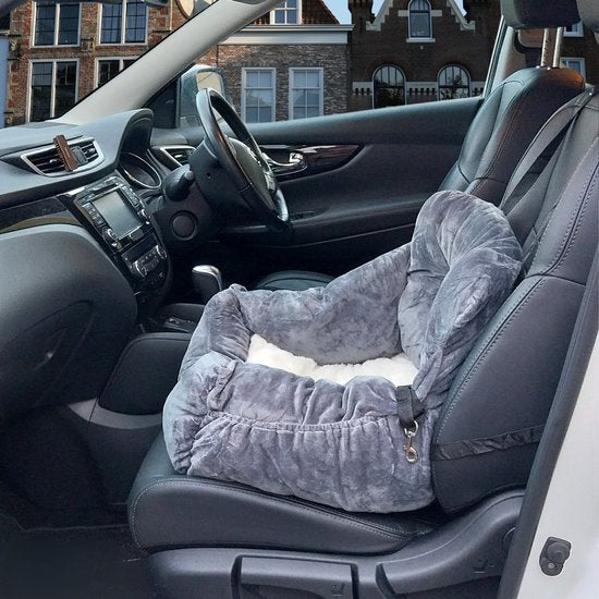 By Cee Cee Luxury Dog Basket Car - Hundeautositz - weich und stilvoll - Hundesitz - mit Sicherheitsgurt - dunkelgrauer Autositz