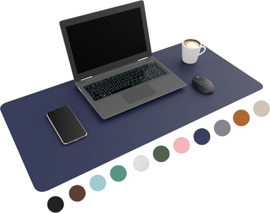 WURK Professional Schreibtischunterlage Kunstleder - Schreibtisch-Organizer - Schreibtischunterlage - Schreibtischzubehör - Mauspad XXL- Inklusive Kabelclip - 120x60 - Blau