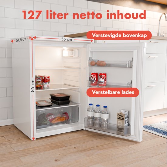 KitchenBrothers Kühlschrank - 127L - Eisfach - Tischmodell - Freistehend - Weiß