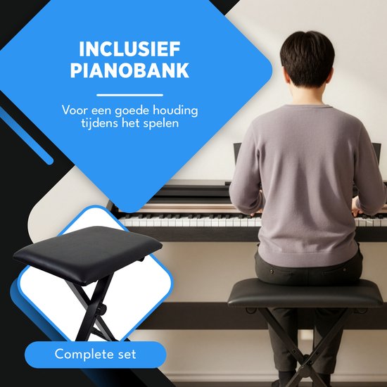 Finesse Digital Piano - 88 gewichtete Tasten - mit Rahmen, Pedalen & Hocker - Keyboard Piano - Electric Piano - Erwachsene & Kinder