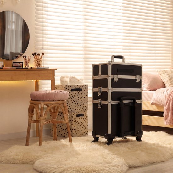 Travli Make Up Trolley - Schminkkoffer - Friseurkoffer - Beautycase - Kosmetikkoffer - 106* 40* 31,5 cm - Schwarz