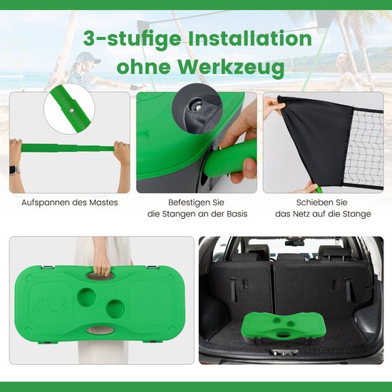 COSTWAY Badminton Netzständer, tragbares Federballspiel mit Schlägern, 2 Schlägern, Netz und Aufbewahrungsbox, komplettes Badmintonset für Badminton/Tennis und Volleyball für drinnen und draußen