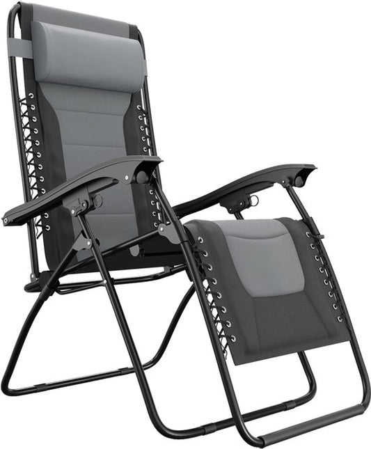 LifeGoods Lounger Comfort - klappbar - 30°-90° verstellbar - Tassen- und Telefonhalter - Gartenstuhl - Schwarz/Grau