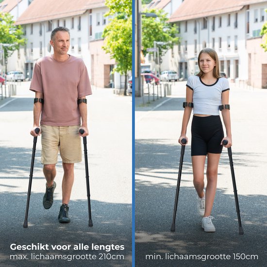 Sanicraft® Krücken - Ellenbogen Krücken - Rehabilitation - Walking Krücken - einstellbar - Ergonomische Gel Griffe - 2 Stück - faltbar - Schwarz