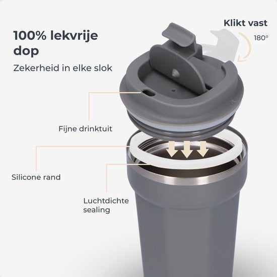 Castagnola Thermos Cup - Kaffeebecher To Go - Reisebecher für Kaffee und Tee - Teebecher - 380 ML - Edelstahl - Grau - Octagon