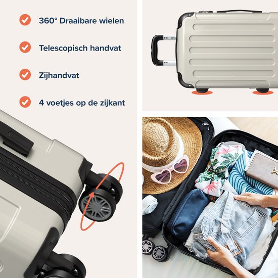 TRVLMORE Handgepäck Koffer - 45L - TSA Zahlenschloss - Leichtgewicht - erweiterbar - Trolley - 54x36x22cm - Champagner