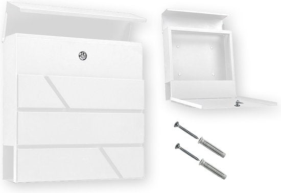 BRASQ Briefkasten Hanging White Deluxe - Wandbriefkasten mit Schloss und Zeitungsfach - Inkl. Befestigungsmaterial & 2 Schlüssel - Postkasten - Briefkasten - Edelstahl