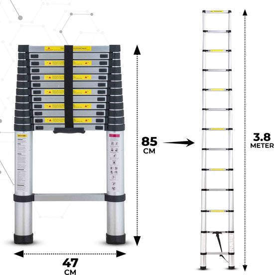 Outbee Teleskopleiter - Teleskop-Klappleiter - 3,8 m Arbeitshöhe - Aluminium