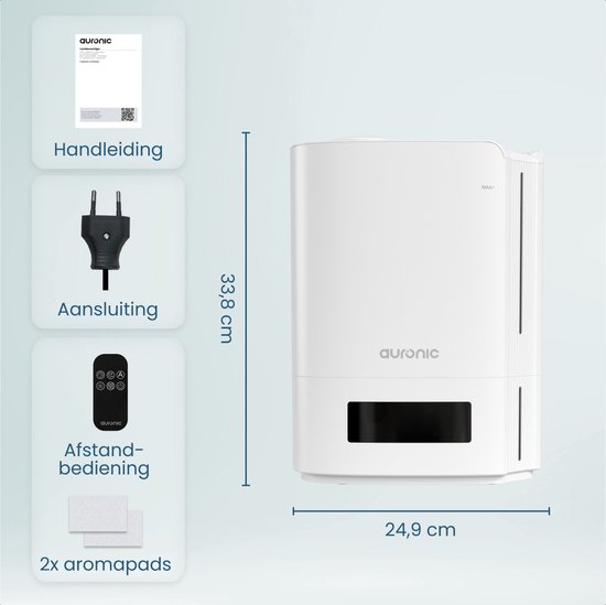 Auronic Luftbefeuchter - 5 Liter - Geeignet für Wohnzimmer, Büro, Schlafzimmer, Babyzimmer und mehr - BPA-frei - Weiß