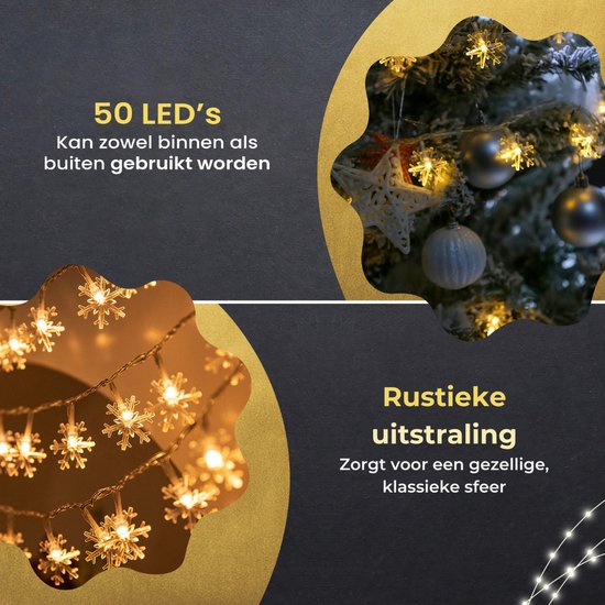 Giftmas LED-Lichtvorhang Schneeflocken - Indoor-Weihnachtsbeleuchtung - Batteriebetriebene Weihnachtsbeleuchtung - Weihnachtslichtgirlande - 50 LEDs - 6m - Weihnachtsdekoration - Lichtergirlande - Weihnachtsdekoration