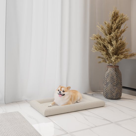 CozySense® Orthopädischer Hundekorb - 60 x 40 cm - Größe S - Bouclé-Stoff - Wasserdichtes Hundebett mit waschbarem Bezug - Als Sitzkissen geeignet - Weiß