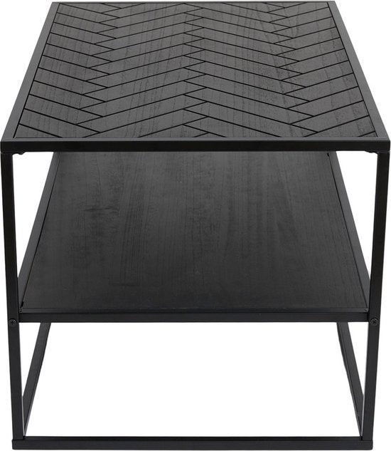 Lifa Living Couchtisch Dijon – Holz und Stahl – für den Innenbereich – Schwarz – Fischgrätmuster – 80 x 50 x 45 cm