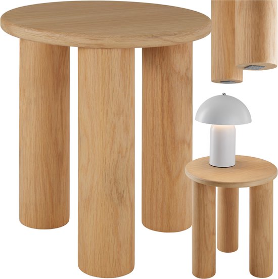 tectake® Runder Beistelltisch Sisi - Ø 40 x 45,5 cm - Massivholzbeine - Couchtisch - Nachttisch - Runder Tisch mit Anti-Rutsch-Bodenschonern