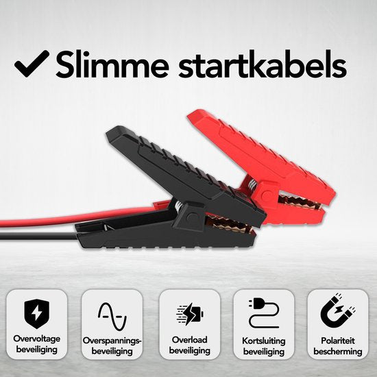 Brixy Jumpstarter für Auto - 2200A / 16.000 mAH - 4-in-1 Starthilfe - LED-Taschenlampe, SOS-Notlicht und Powerbank - Rot/Schwarz