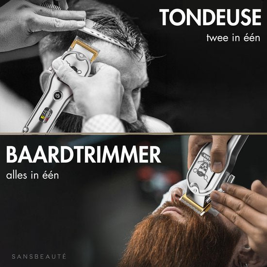 Sansbeauté® Professionelle Haar und Bart Schneidemaschine - Kabellos - Haarschneider Herren - Trimmer, Friseur, Schneider - Barbier Set