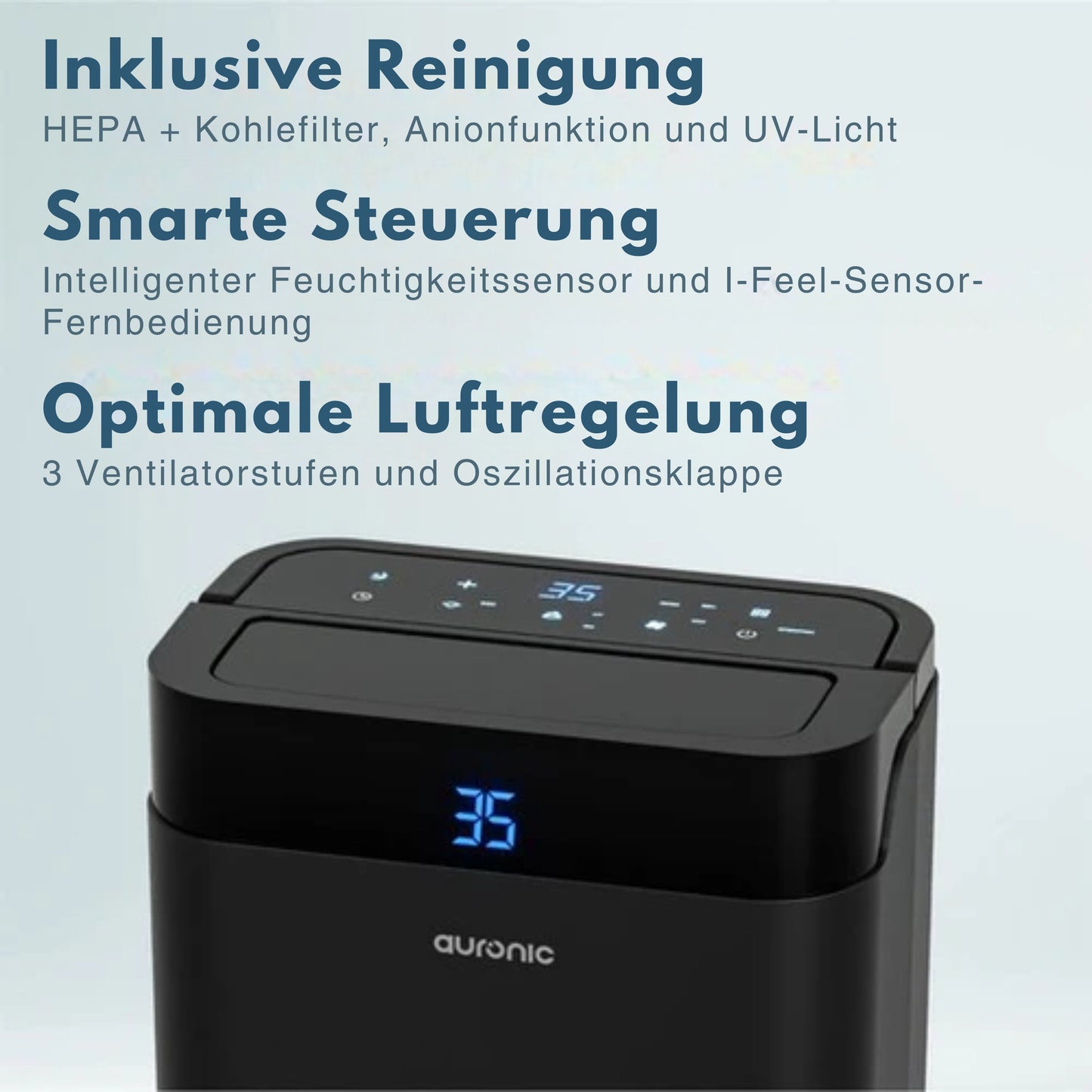 Auronic Luftentfeuchter und Luftreiniger - Better Plus Serie - Entfeuchtet 20L pro Tag - 5L Wassertank - Schlafzimmer, Badezimmer, Wohnzimmer und Büro - Feuchtigkeitsfresser für den Haushalt - Schwarz