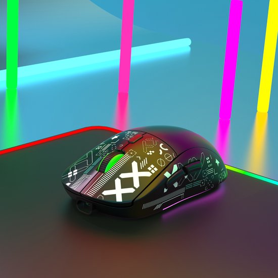 HXSJ T90 2.4G Silent Wireless Gaming Mouse - Bluetooth - Computermäuse - Ultraleicht - RGB-Beleuchtung - Schwarz