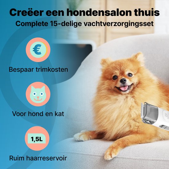 Jake and Jacky Professionelle Hundeschermaschine für dickes Fell 15-teilig - Tierschermaschine mit Absaugung - Saugen & Trimmen - Katzenschermaschine - Geräuscharmes Design - Hunde- und Katzentrimmset - inkl. Aufbewahrungsschale