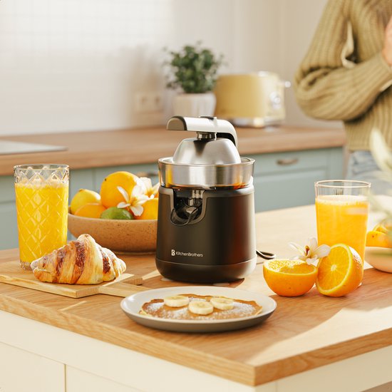 KitchenBrothers Zitruspresse - Mit Ausgießer und Griff - 0.35L - Schwarz