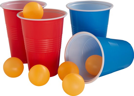 tectake® Bier-Pong-Tisch - Mit Partydekoration - LED-Beleuchtung - Bier-Pong-Tisch höhenverstellbar und klappbar - Trinkspiel mit Zubehör - 100x Plastikbecher, 6x Tischtennisbälle, Kartenspiel mit Karten