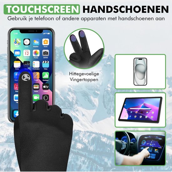 Travelhawk Touchscreen Handschuhe - Extra Warm - Spritzwassergeschützte Handschuhe Herren - Handschuhe Damen - Handschuhe Winter - Scooter/Bike - Schwarz - L/XL