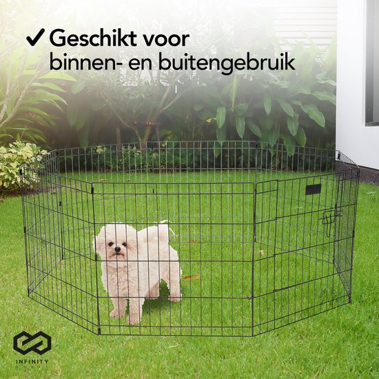 Infinity Goods Welpenauslauf - Hundeauslauf - 8 Paneele - 60 x 60 CM - 480 CM Umfang - faltbar - mit Tür - Kaninchenauslauf - Schwarz