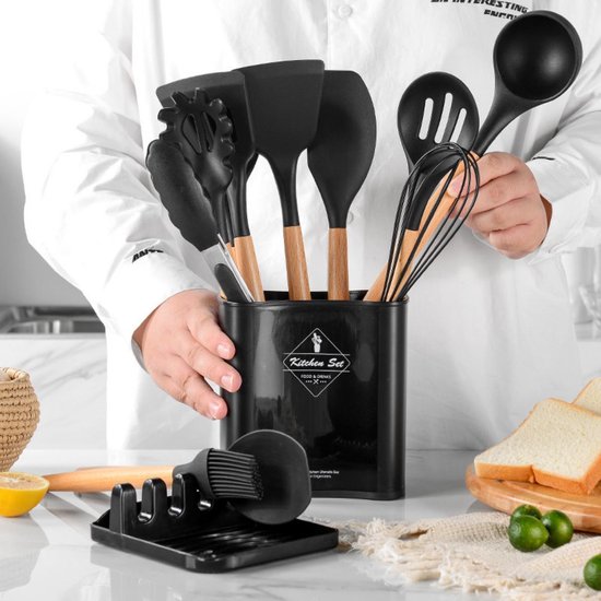 VAIVE Kochgeschirr-Set 13-teilig mit Halter - Küchengeschirr-Set - Schneebesen - Spatel Silikon