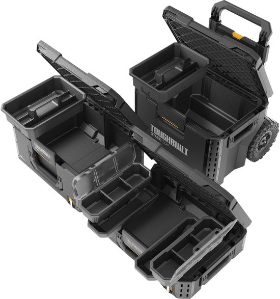 Toughbuilt StackTech Set Werkzeugkoffer Aufbewahrung mit Rädern 3 Stück ( TB-B1S3-B70R ) IP65 + 2x StackTech Werkzeugkoffer Schwarz